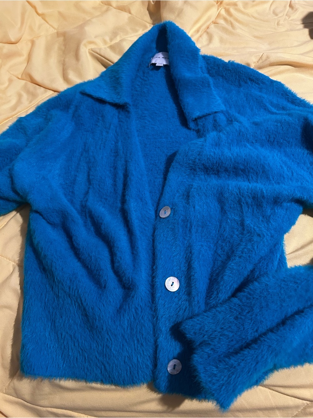 Collar Cozy fuzzy button up blue cardigan